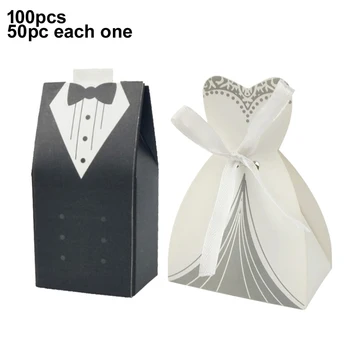 

100pcs Paper Candy Box Bride And Groom Dresses Wedding Candy Box Gifts Favor Box Wedding Bonbonniere DIY Event Party Supplies