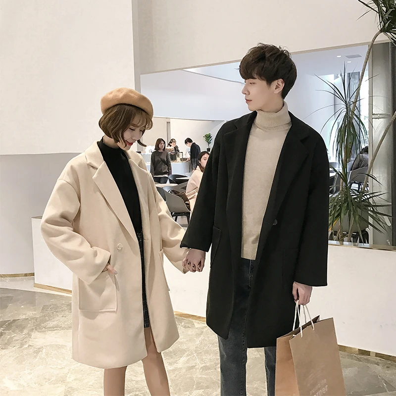 

Winter Lambskin Woolen Coat Men Warm Fashion Overcoat Solid Color British Wind Coat Man Wild Loose Long Jacket Windbreaker Men
