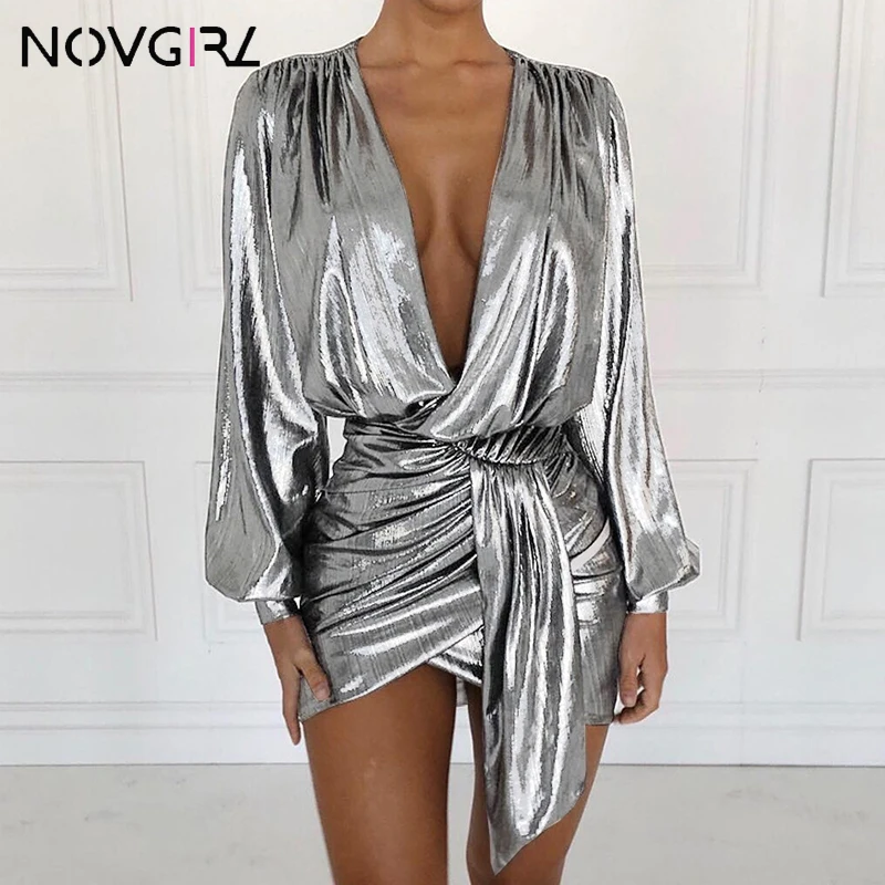 Сексуальное облегающее платье Novgirl с глубоким V-образным вырезом и поясом женское
