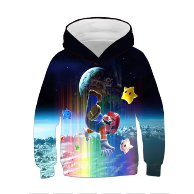 Boys and girls long sleeve hooded sweatshirt 3D cartoon printed clothing Super Mario style