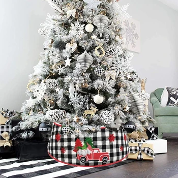 

2020 New 30 Inch Christmas Tree Skirt Black White Plaid Base Collar Around Xmas Decor