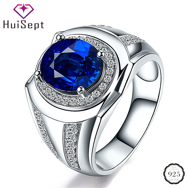 925 Silver Jewelry Oval Shaped Sapphire Zircon Gemstones Finger Rings for Women Men Wedding Party Gift Accessories