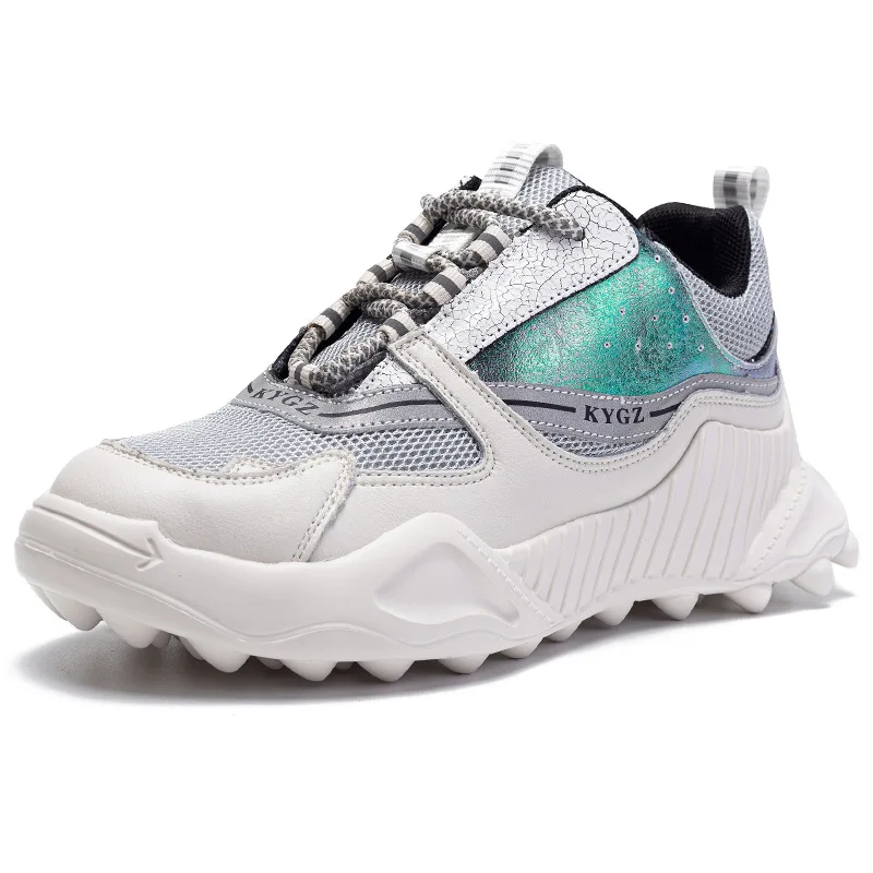 

New Genuine Leather Platform Women's Shoes Mesh Breathable White Sneakers 2019 Autumn Fashion Comfortable Lace Casual Shoes