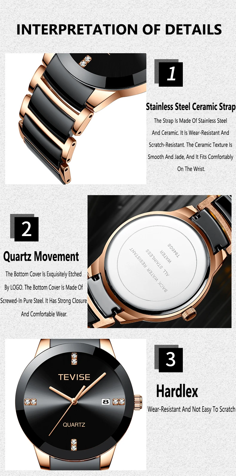 Мужские часы бренд Tevise мужские повседневные керамические часы Мужские кварцевые часы мужские стальные водонепроницаемые наручные часы relogio masculino