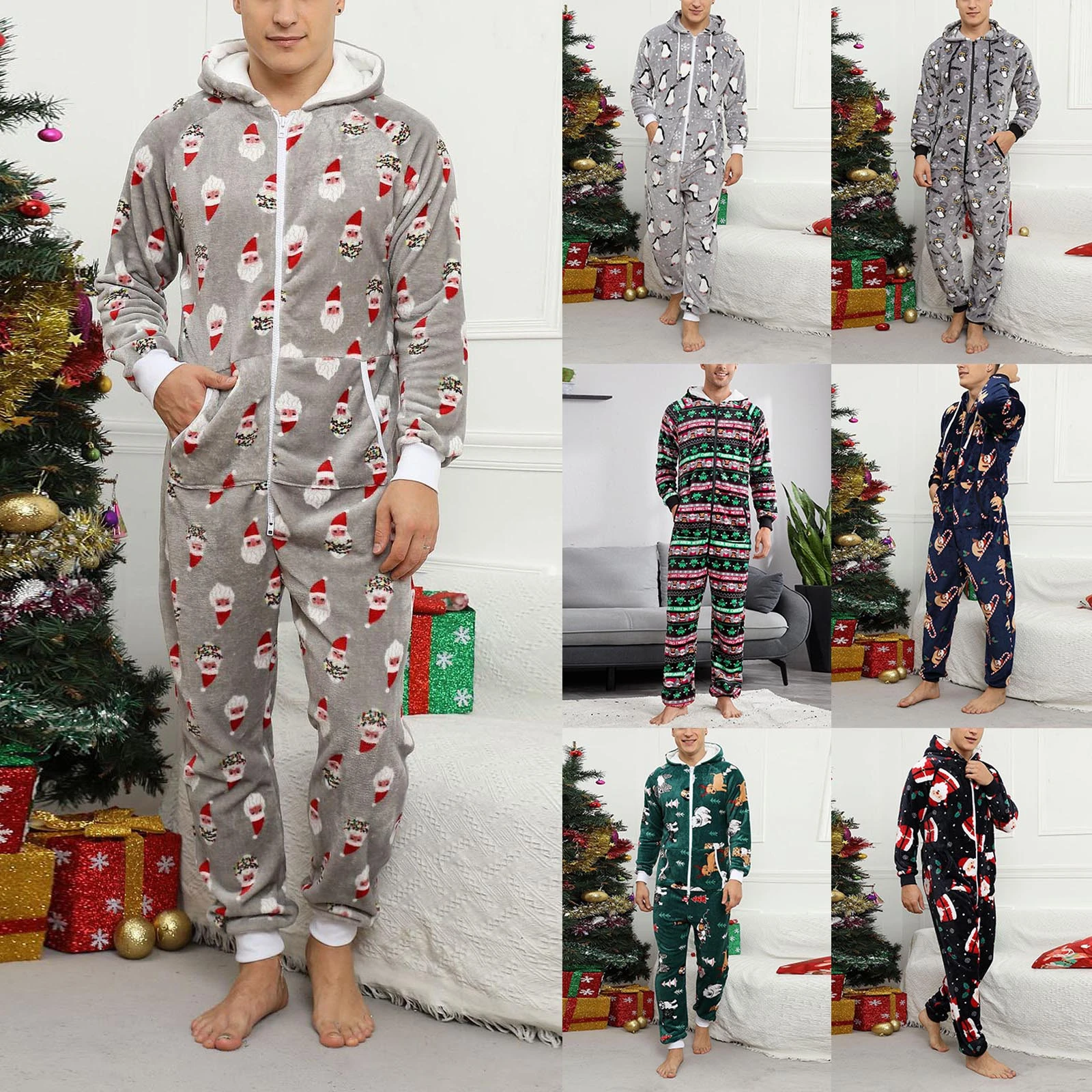 Mono largo con solapa para hombre, de para adultos, Pelele de familiares de pijama de Navidad| | - AliExpress