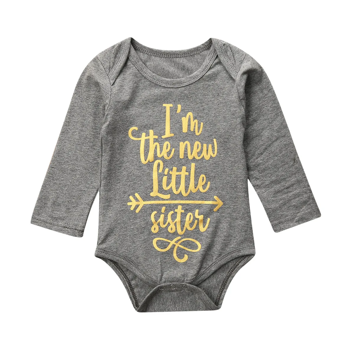 Боди для новорожденных мальчиков и девочек 0-18 месяцев, серые хлопковые комбинезоны с длинными рукавами и буквенным принтом, комплект одежды - Цвет: Little Sister
