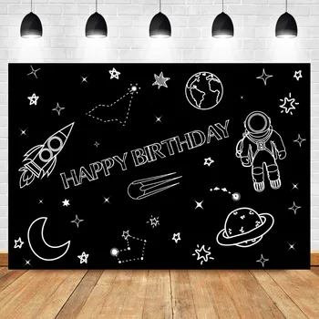 

NeoBack Outer Space Astronaut Birthday Photography Backdrop Planets and Stars Rocket Spaceship Kids 1st First Wars Party Decor