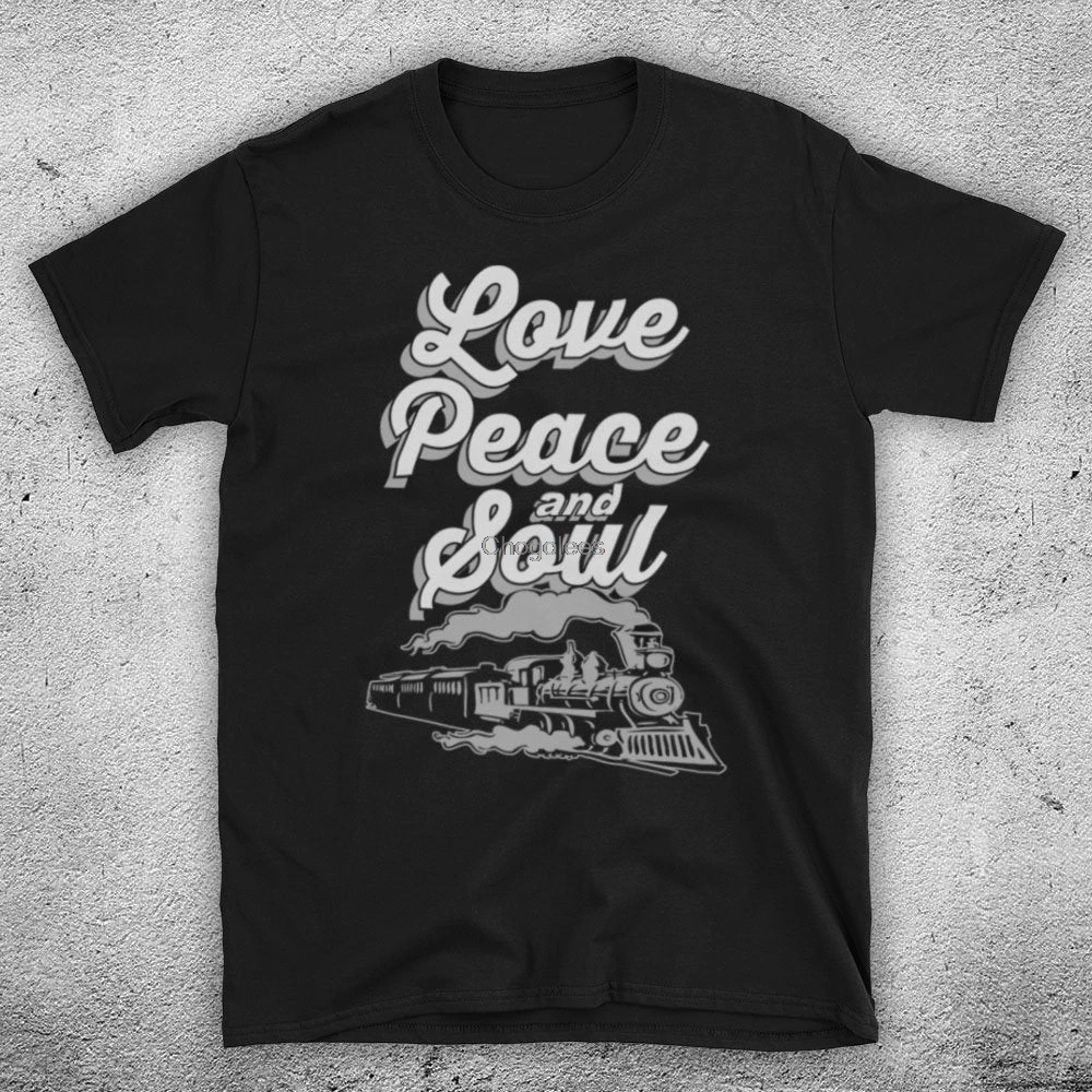 Мужская футболка с надписью Love Peace And Soul Dance Funk TV Show Train American 70's Music Hip Hop |
