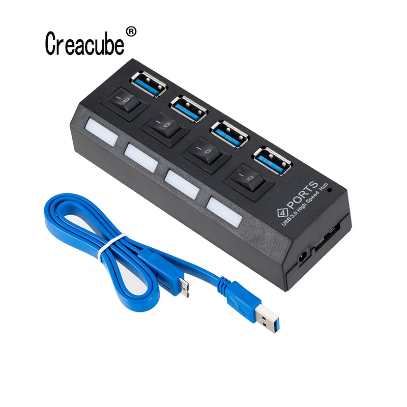 Creacube USB Hub 3,0 4 порта USB 3,0 концентратор разветвитель мульти концентратор высокой сверхскоростной 5 Гбит/с USB 3,0 концентратор для ПК