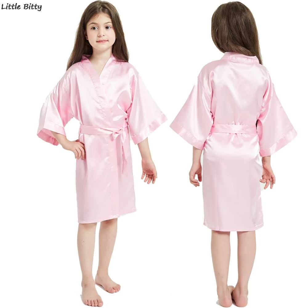 Wedding Party Robes for Girls Children Satin Pajamas Teen Girls Sleepwear Bathrobes for Children Silk Kimono Bathrobes Kids vintage nightgowns	 Sleepwear & Robes