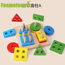 Fosmeteor Juego de madera para bebé, Tablero de Clasificación geométrica Montessori, juguete educativo para niños, rompecabezas apilado, regalo para niños