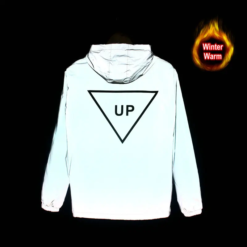 

Winter Thicken 3M Reflective Light Jacket Women Night Clothes Jacket Hip Hop Streetwear Skateboard Waterproof Lover Coat Outwear