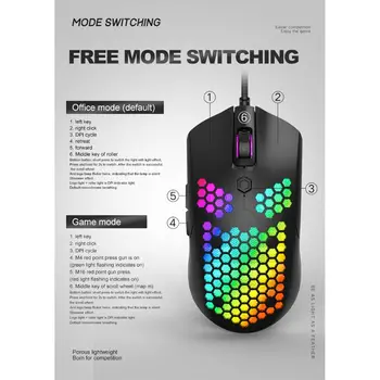 

M5 Hollow-out Honeycomb Shell Gaming Mouse Colorful RGB Backlit Light Wired Mice 77HA