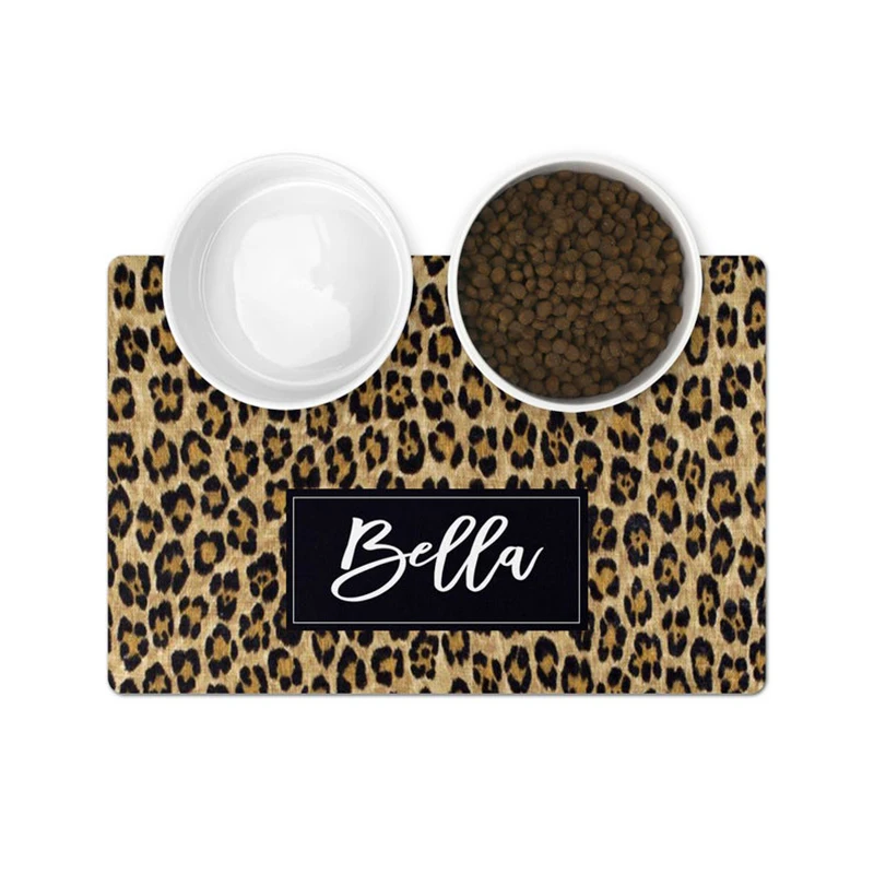 PU Leather Waterproof Pet Placemat Dog Mat Cat Mat Bowl Plate Pet Drinking Feeding Placemat Customize Name For Puppy And Kitten