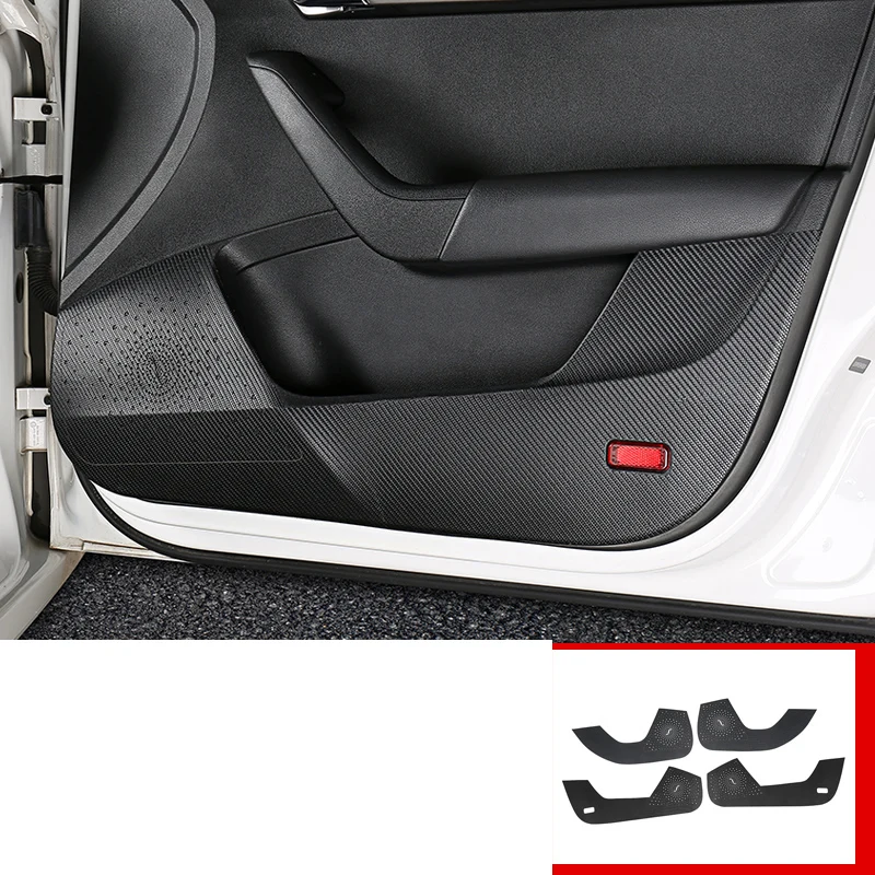 Lsrtw2017 Кожаный Автомобильный Брелок с внутренней двери анти-kick коврик для Skoda Octavia a7 интерьерные аксессуары - Название цвета: carbon fiber