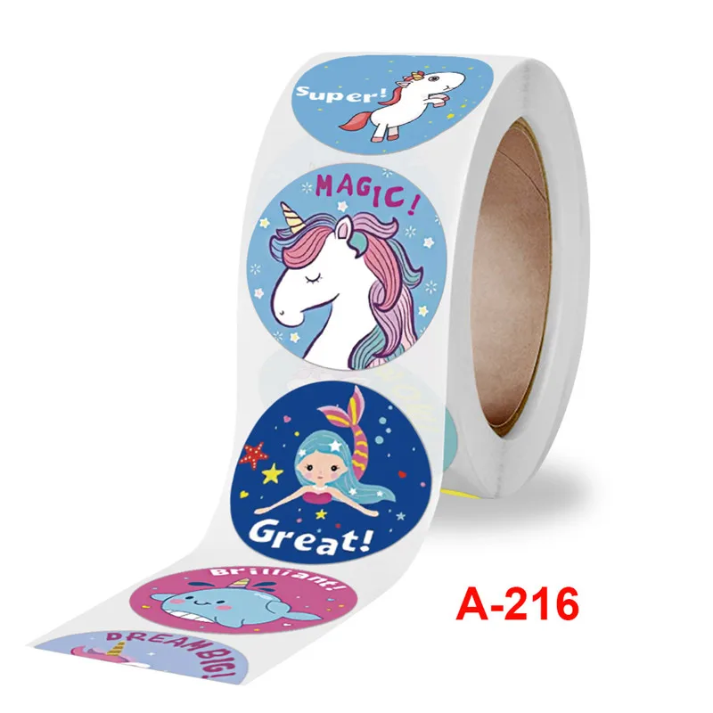Rollo de pegatinas de sellado para decoración, rollo de Gracias pegatina de unicornio, sirena, Animal, para guardería, estudiante, regalo de cumpleaños, 500 Uds.