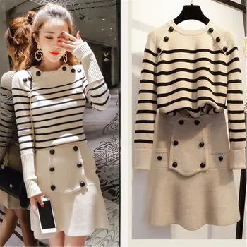 

New style small fragrant dress knitting sweater style net red same trampoline suit two piece female winter