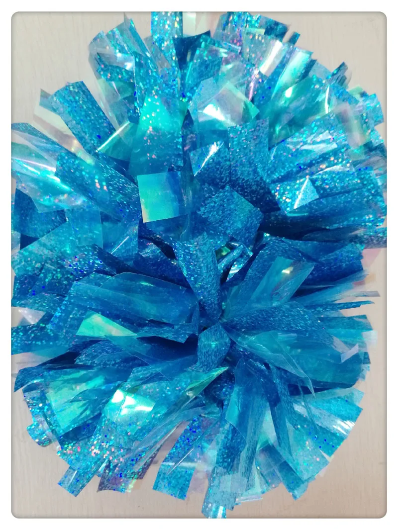High Quality Game Pompoms, Cheerleader Pom Poms, PVC PET Lazer Pompons, Color Free Combination, 6"