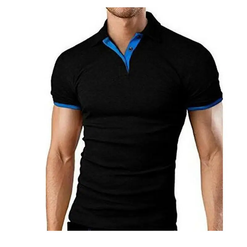 Ropa de Hombre Polo camisa 5xl hombres casual Delgado transpirable verano Polo camisa 10 цветов Hombre sólido manga corta - Цвет: hei-lan