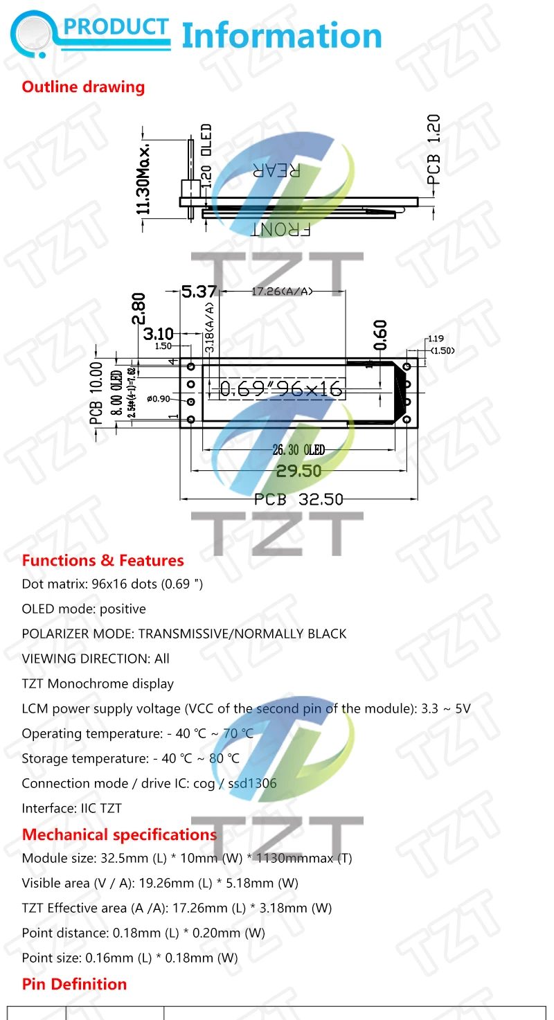 1/3PCS 0,69 zoll 96x16 OLED Display Modul Weiß Display 0,69 "SSD1306 LCD Screen Control Board für Arduino 3-5,5 V IIC Interface – Detail 1