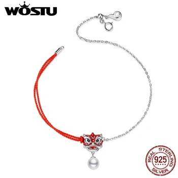 

WOSTU 925 Sterling Silver Chinese Lion Dance Bracelet Red Rope Chain Link For Women Original Bracelets Fashion Jewelry DAB037