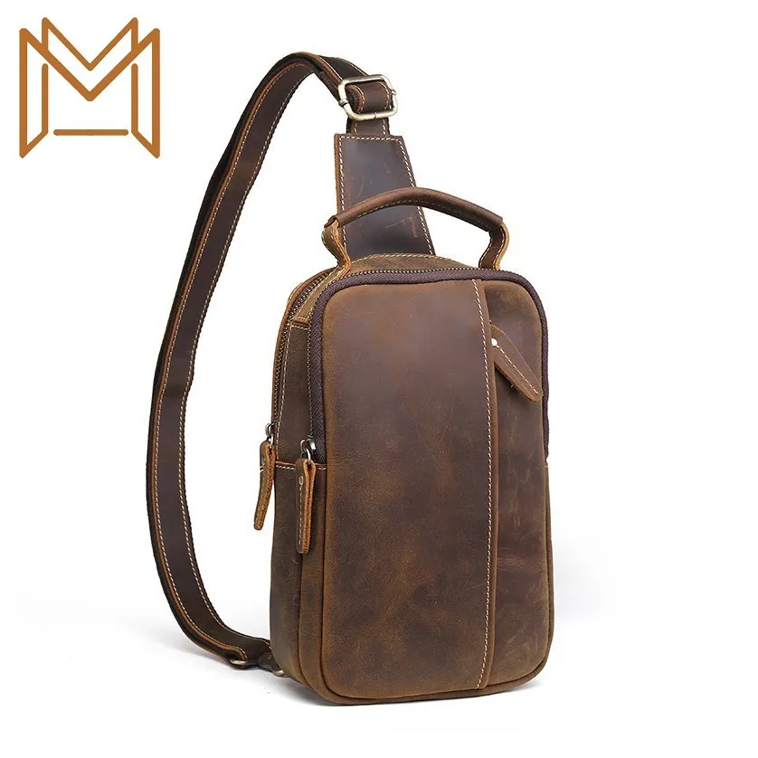 

Crazy Cowhide Chest Package Capacity Male Layer Horsehide Single Shoulder Satchel Genuine Leather Chest Package