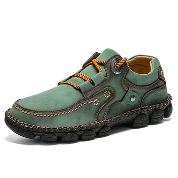 

2020 Handmade men shoes loafers New Fashion Split Leather shoes men casual shoes zapatos de hombre Large size 38-48 walking shoe