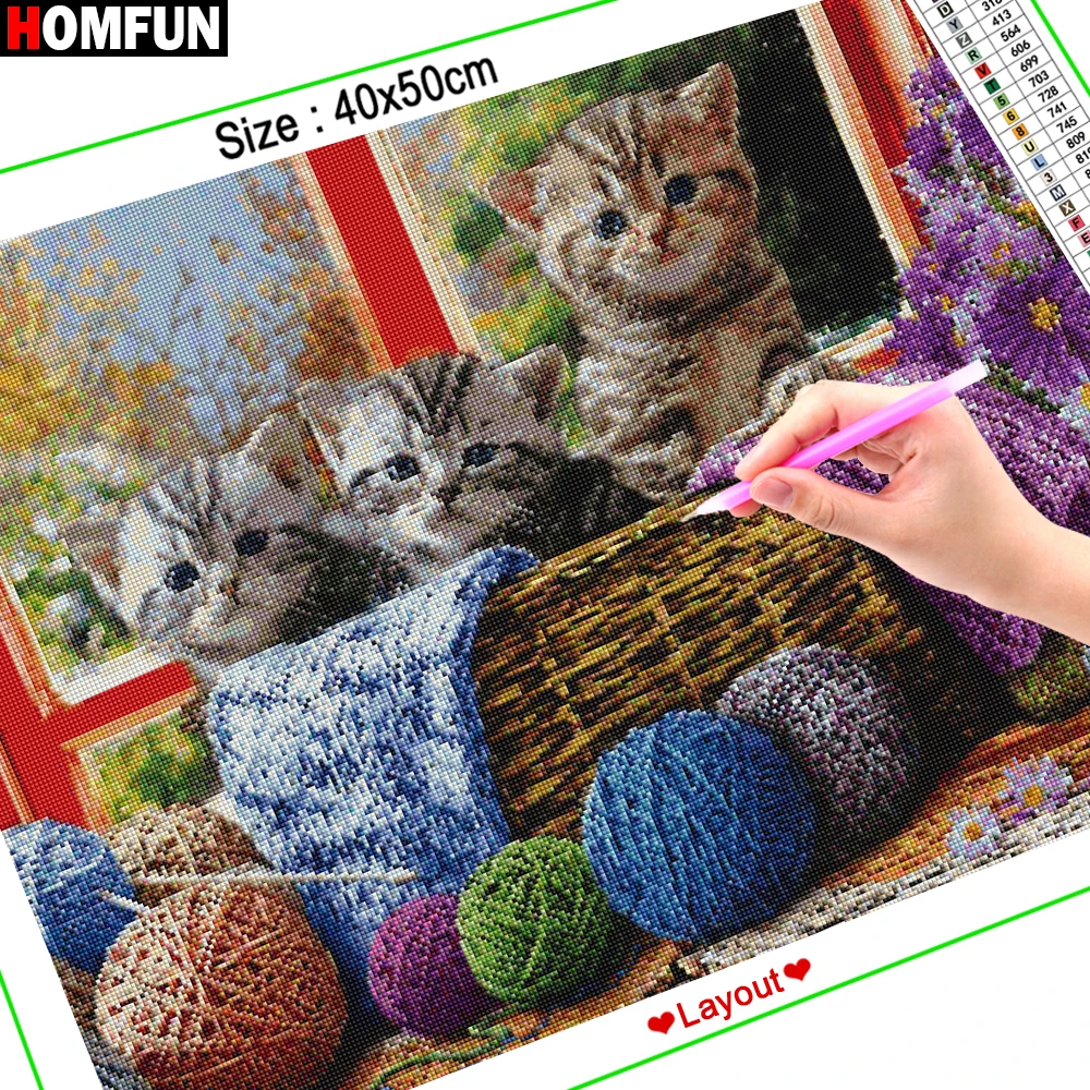 HOMFUN Full Square/Round Drill 5D DIY Diamond Painting "Cat wool animal" Embroidery Cross Stitch 5D Home Decor Gift A30147 diamond painting