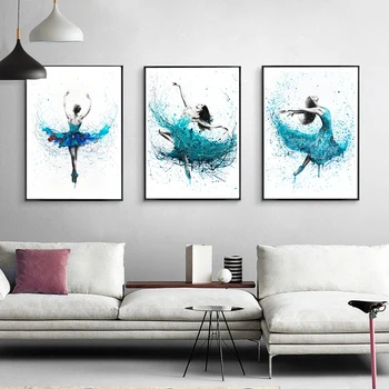

Modern Ballerina Abstract Canvas Paintings Art Prints Turquoise Rain Dancer Posters Wall Living Room Nordic Home Decor Pictures