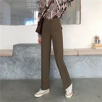 

Alien Kitty 2020 High Waist Plus Size Autumn Straight Texture Solid Office Lady Fashion Women Warm Casual Chic Hot Trousers