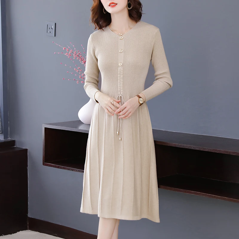 Knitted  Dress Women Casual Sweater Dresses for Women Long Sleeve Sweaters Dress Plus Size Woman High Waist Knitted Dresses XXL
