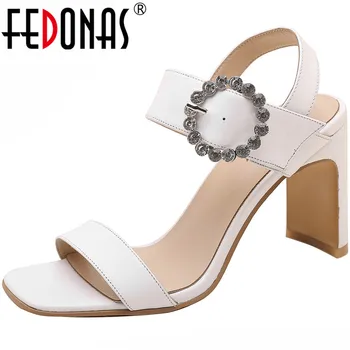 

FEDONAS Fashion Lace Up Women Sandals Genuine Leather Thick Heels Pumps 2020 Spring Summer Wedding Dancing Newest Shoes Woman