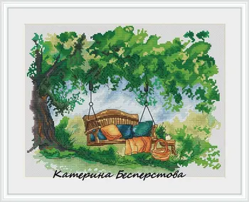 

GG Cross stitch RS cotton comes with no prints Swing in the garden DIY Handmade Needlework For Embroidery 14ct Cross Stitch Sets