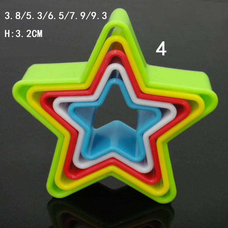 DIY Cake Cutter 5pcs Or 6pcsSet Cookie Cutting Mold Fondant Plastic Pentagram Round Heart Shape Baking Biscuit Mould Tools6
