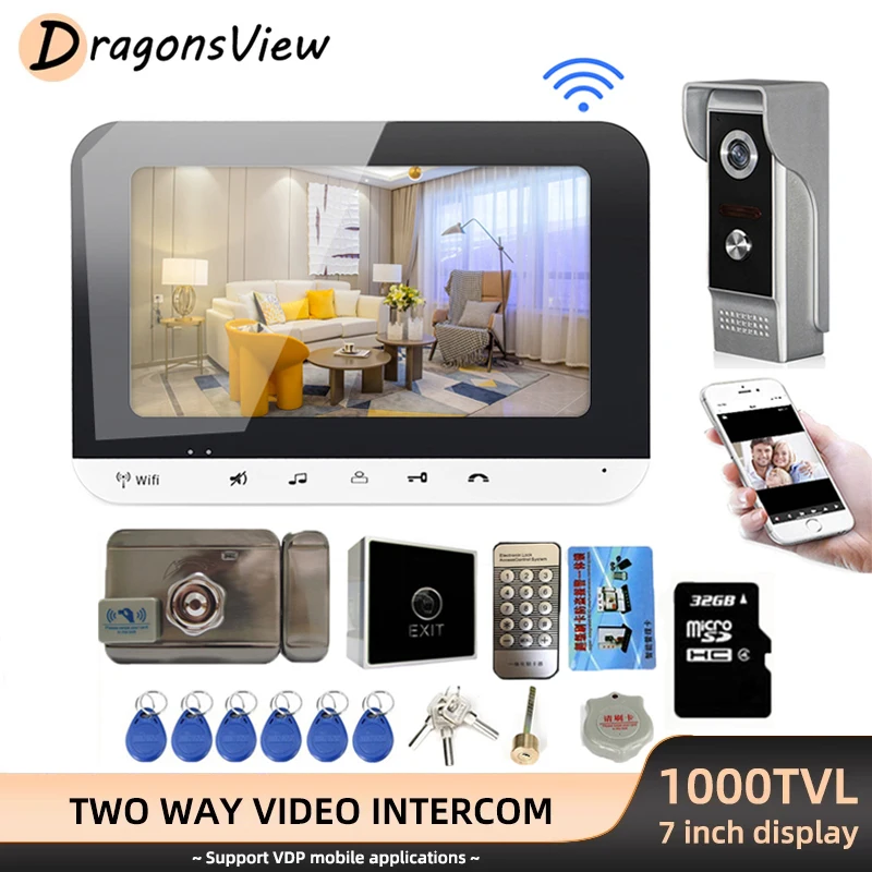 Видеодомофон DragonsView с Wi-Fi и электрическим замком беспроводной дверной звонок 1000TVL