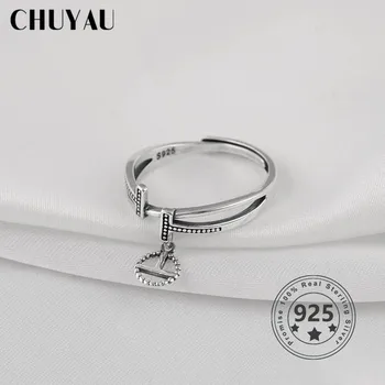 

Chuyau 925 Sterling Silver Micro inlay double wire ring T Shape Ring Adjustable Opening Ring Statement Rings Fine Jewelry Gift