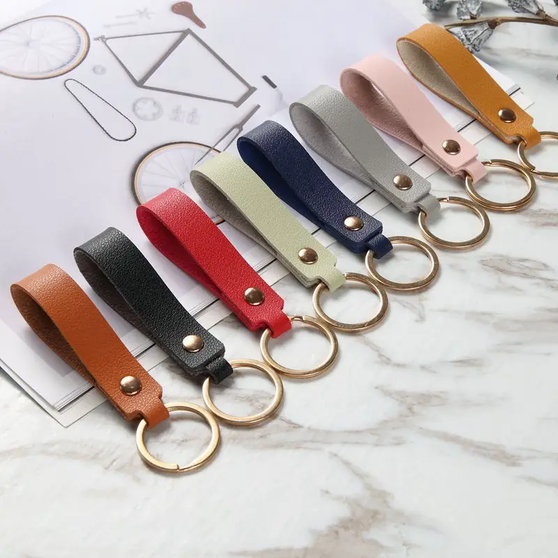 8 Colors Fashion PU Leather Keychain Business Gift Leather Key Chain Men Women Car Key Strap Waist Wallet KeyChains Keyrings