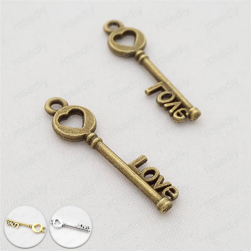 

(29383)50PCS 30*8MM Antique Bronze Plated Zinc Alloy Small Love Key Charms Diy Handmade Jewelry Findings Accessories Wholesale