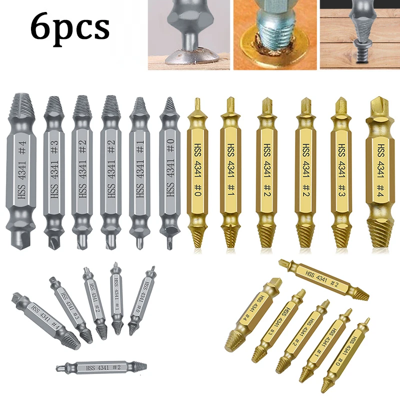 5/6pcs  Damaged Screw Extractor Drill Bits Guide Set Broken Speed Out Easy out Bolt Stud Stripped Screw Remover Tools Set AA