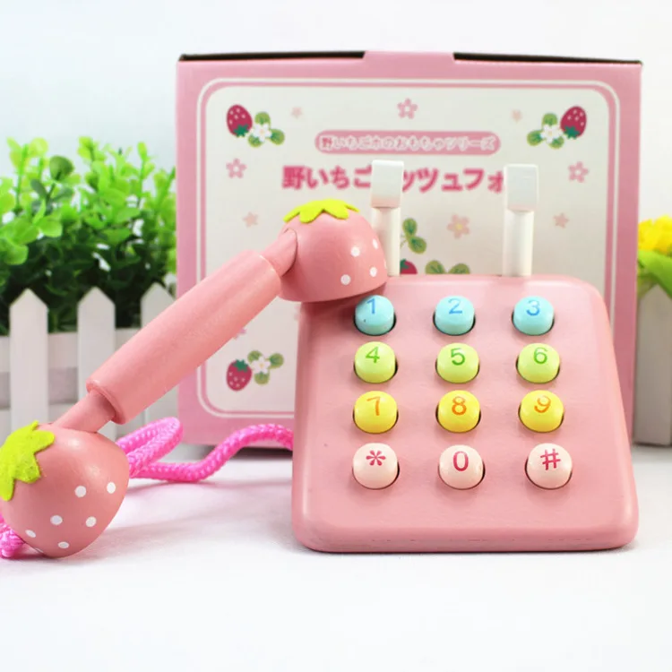 

Wooden Model Strawberry Pink Model Phone Set Play House Wooden Toys Birthday Gift