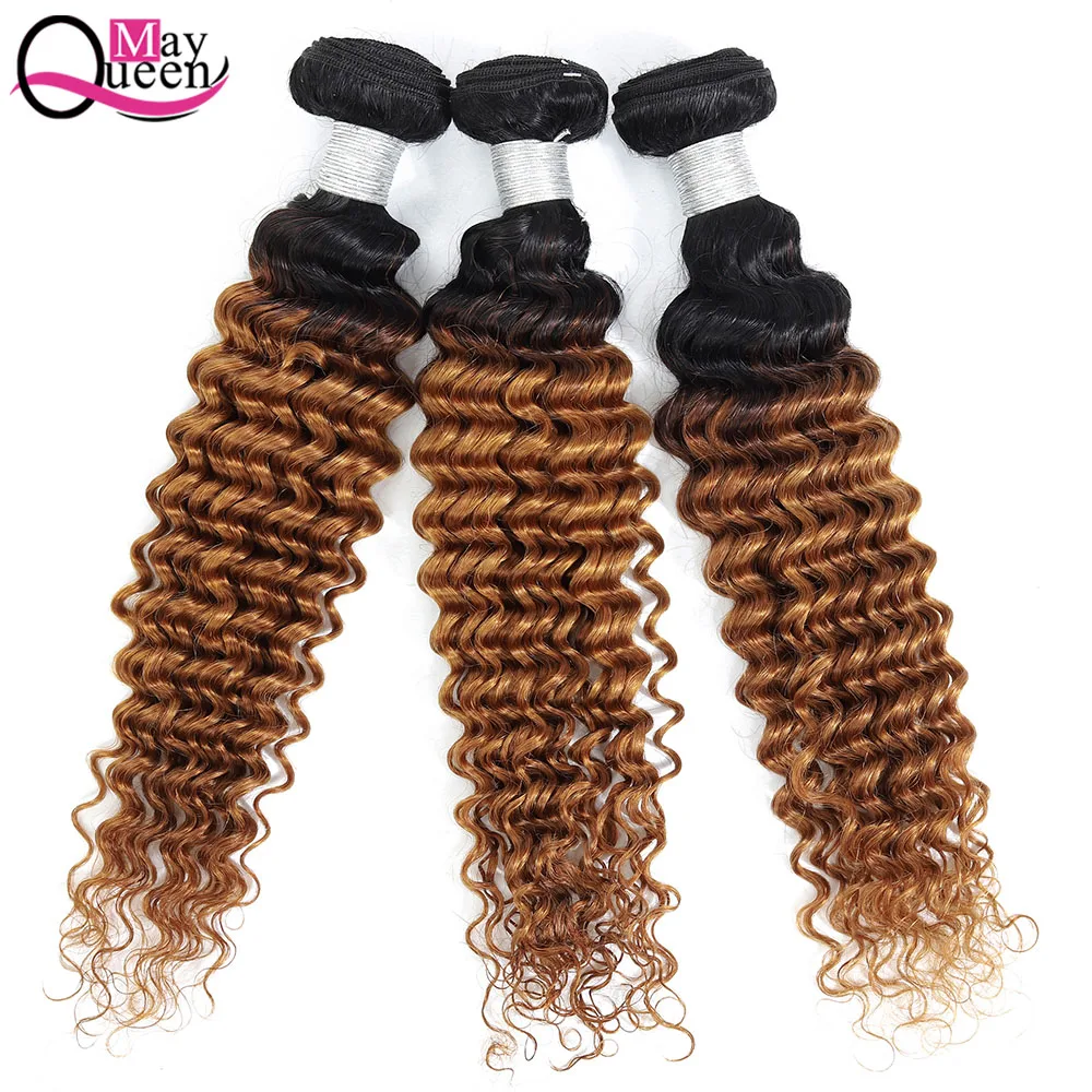 Может queen hair Ombre T1B/30 Индийский глубокая волна 3 и 4 шт два тона Цвет Волосы remy расширения 100% натуральные волосы Weave Связки