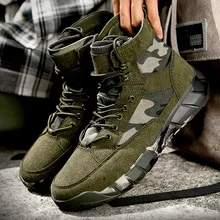 

New Fashion Men Casual Shoes Boots 2021 Autumn Spring Outdoor Ankle Boots Male Work Shoes Lace-up Cow suede Camouflage Shoes