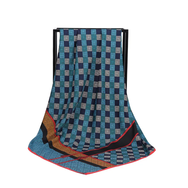

Gao he Twill Printed 100cm Bandana Europe And America Big Brand Low Profile Plaid Tassels Scarf Silk Scarves Foreign Trade
