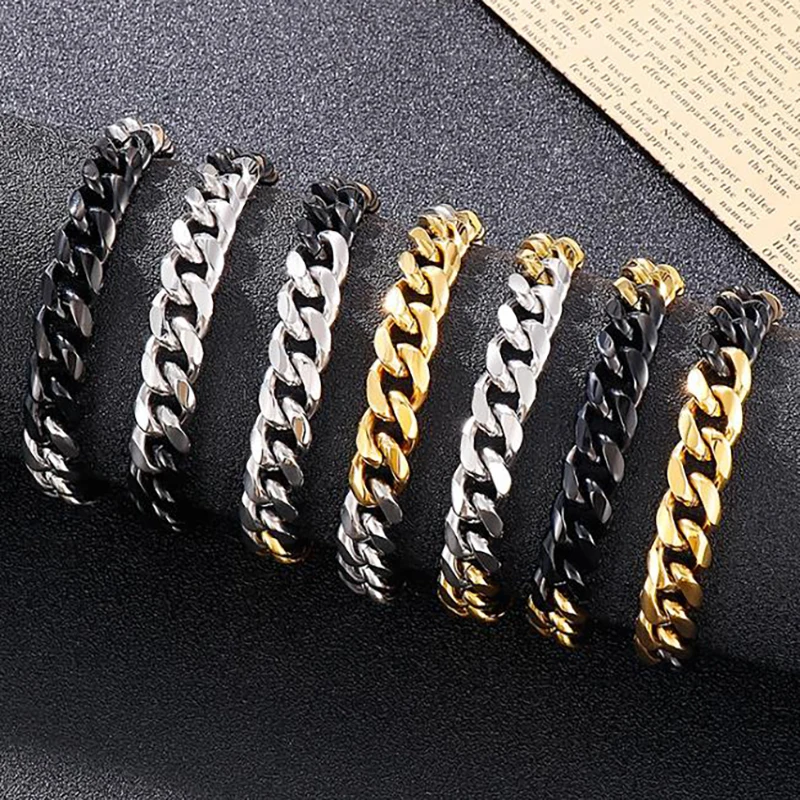 8Mm Punk Luxury 18K Gold Plate Curb Cuban O-Chain Bracciale In Acciaio Inossidabile Da Uomo Hiphop Biker Party Bracciali Accessori Gioielli