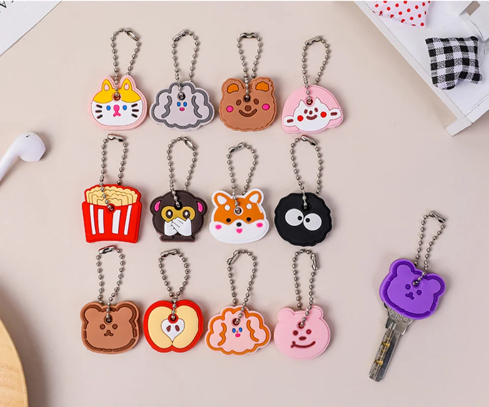 Cartoon Bear Key Holder with Keyring for Women Student Gift Silicone Cute Puppy Pendant Keychain Key Organizer Dust Cover 1PC key caps covers,keychain case cover
