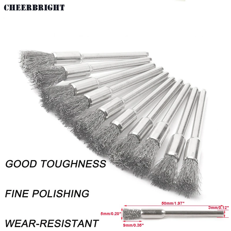 10Pcs 3x5mm Steel Wire Wheel Brushes Set Kit for Mini Drill Rotary Tools Polishing Brush Dremel Accessories 2