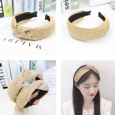 

Ladies wheat-colored Holiday Spring and Summer Hand Knitted Raffia Grass Holiday Headband Spring and Summer New Headband