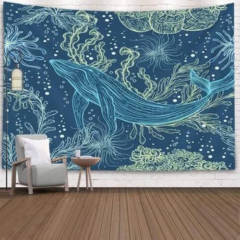 

Home Decor Tapestry for Pattern Whale Marine Plants Seaweeds Psychedelic Wall Tapestry for Dorm Room Bedroom Living Room 95x73cm