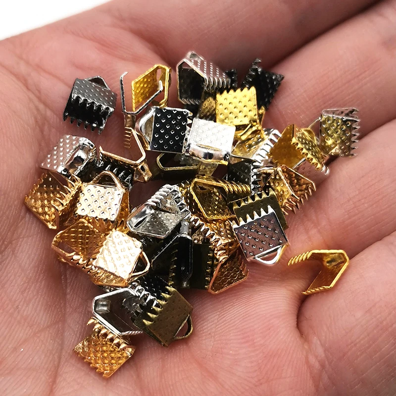 

50pcs Crimp Beads Cove Clasps Cord End Caps String Ribbon Leather Clip Necklace Bracelet Connector for Jewelry Making Supplies
