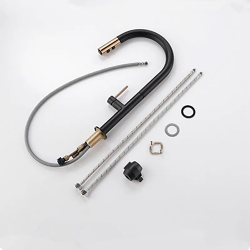 Смеситель для кухни из белой/черной латуни с выдвижной кнопкой переключения